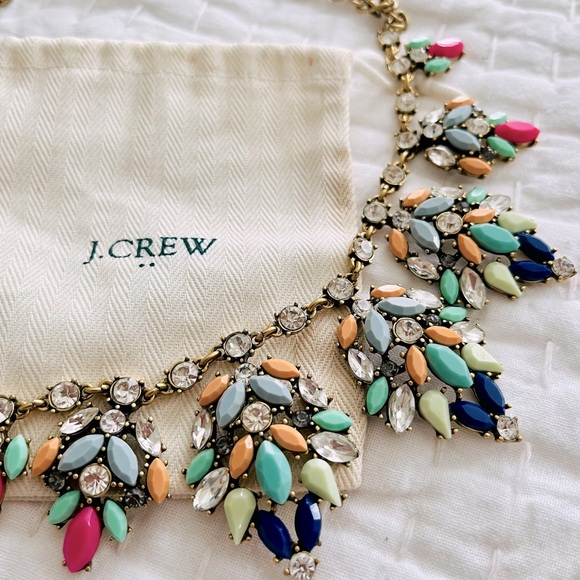 J Crew Statement necklace, rhinestones and faux gems set in gold tone. - Picture 2 of 3